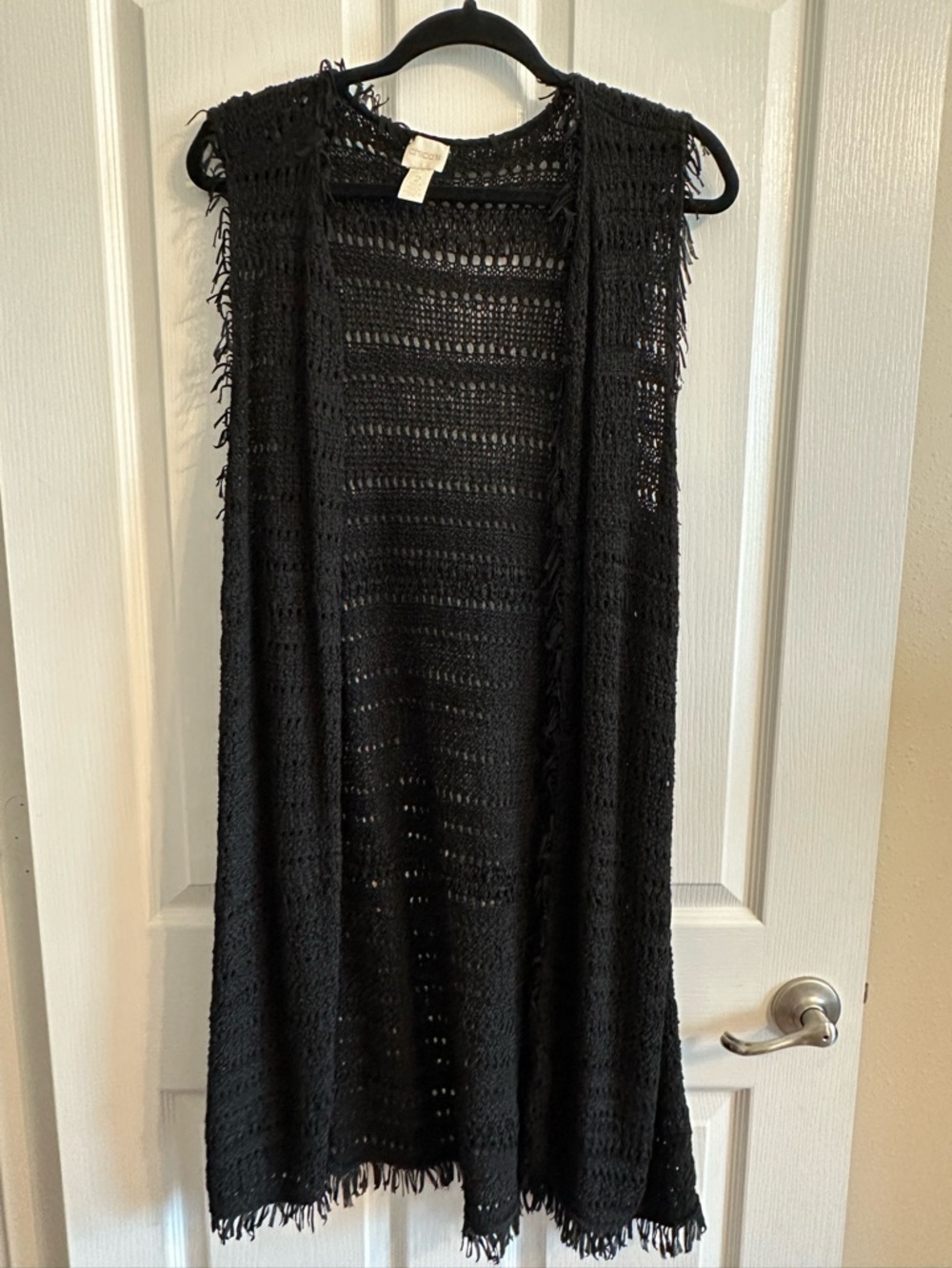 Chico's Black Crochet Fringe Vest
